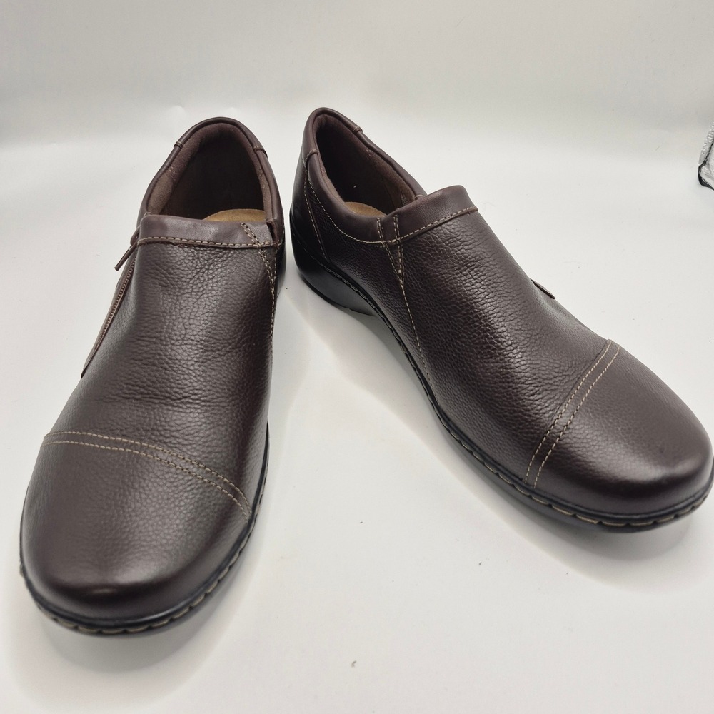 Clarks Collection Cheyn Madi Dark Brown Leather Zip Loafers Womens 12 Wide